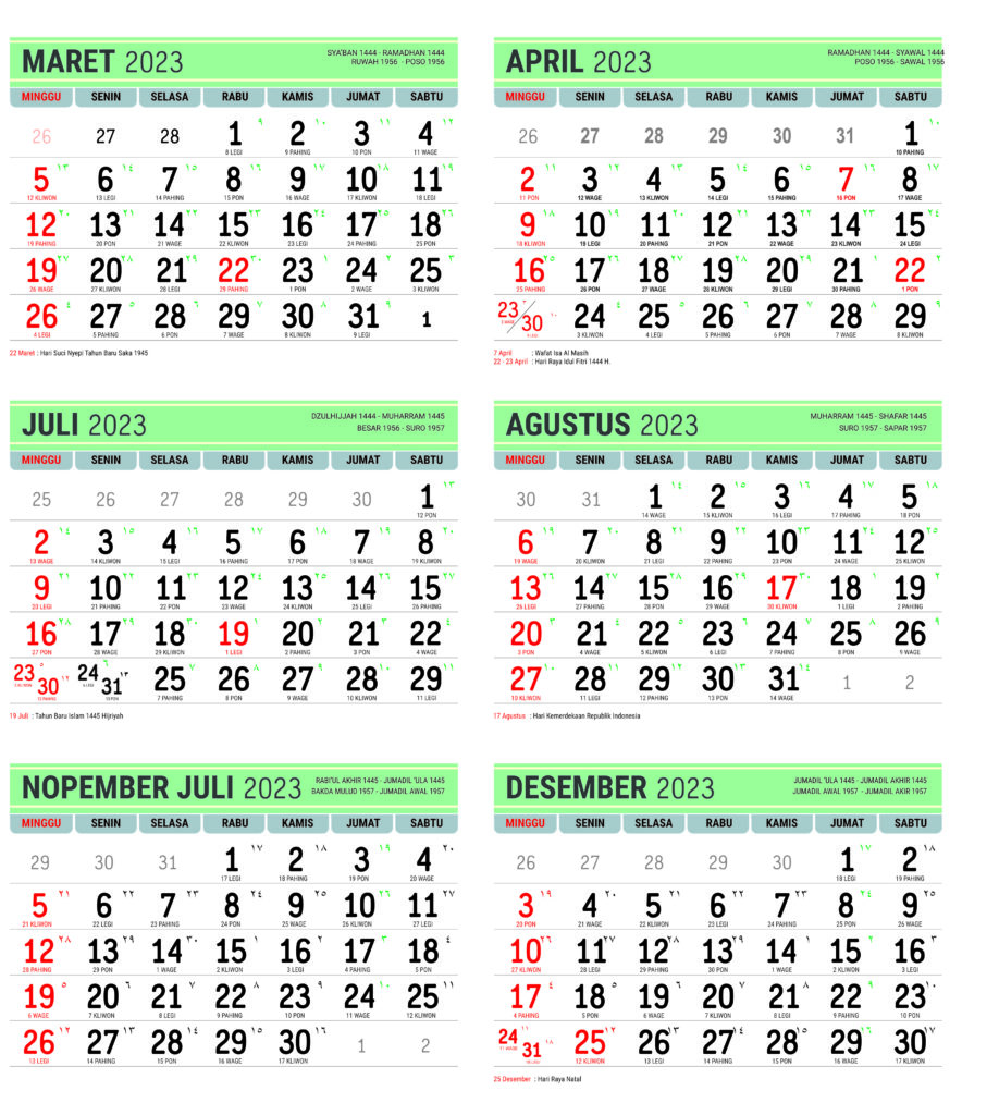 Download Template Kalender 2023 (Lengkap Masehi, Jawa dan Hijriah/Arab